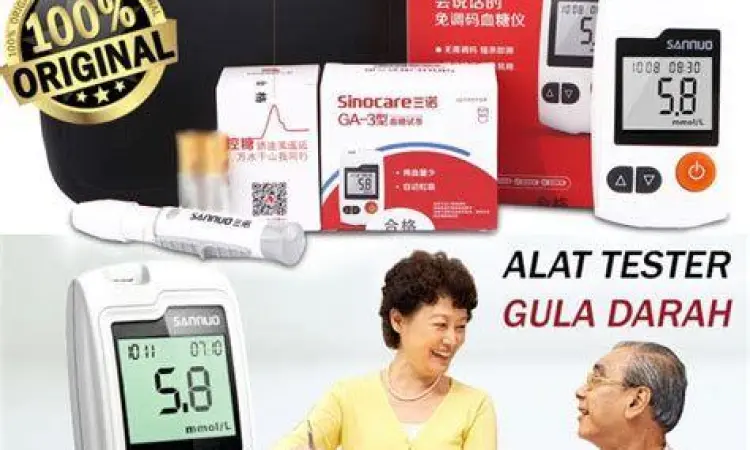 Alat glukometer digital menunjukkan angka gula darah normal