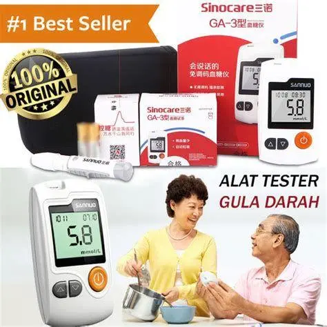 Alat Cek Gula Darah Alat glukometer digital menunjukkan angka gula darah normal