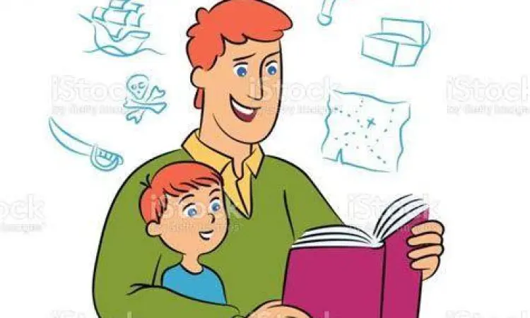 Seorang ayah mendongeng untuk anak laki-lakinya