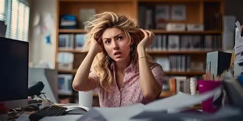 Kelelahan Akibat People Pleasing Seorang wanita merasa kewalahan karena beban kerja berlebih