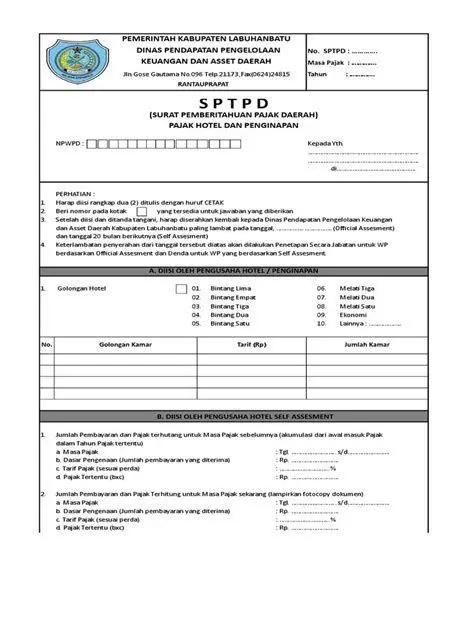 Formulir Pajak Daerah Contoh formulir SP PD atau SPTPD digital