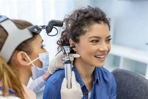 Pemeriksaan Audiometri Profesional Audiologis melakukan pemeriksaan pendengaran pada pasien