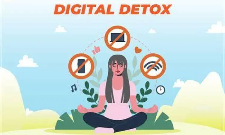 Pemulihan Kesehatan Mental Seorang pria melakukan meditasi dan digital detox