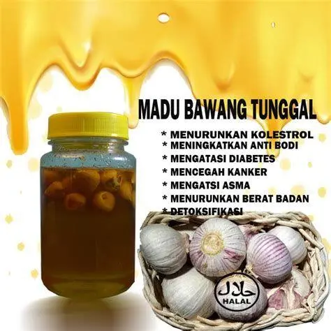 Bawang Putih Tunggal Madu Bawang putih tunggal yang direndam dalam madu