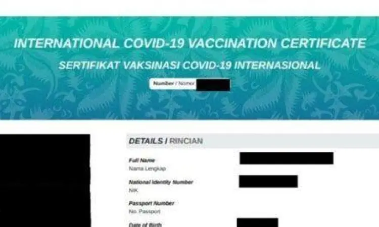Contoh sertifikat vaksin internasional