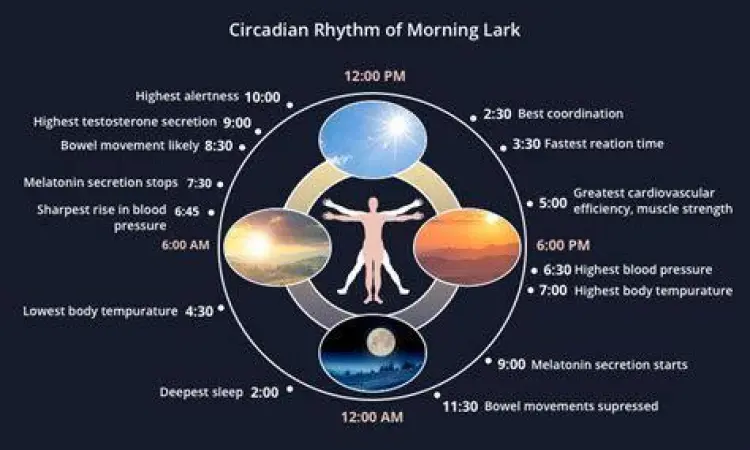 Diagram ritme sirkadian yang menjelaskan morning person adalah individu dengan puncak energi pagi