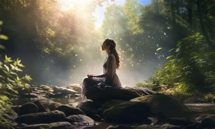 Mindfulness dalam Slow Living Seseorang sedang bermeditasi di alam terbuka untuk slow living