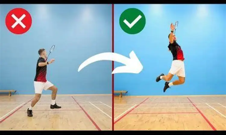 Pemain melakukan teknik smash sambil melompat