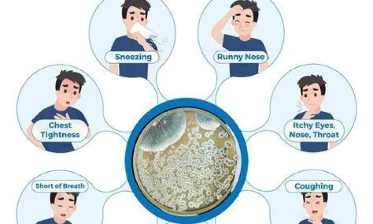 Infografis gejala kesehatan akibat paparan jamur hitam